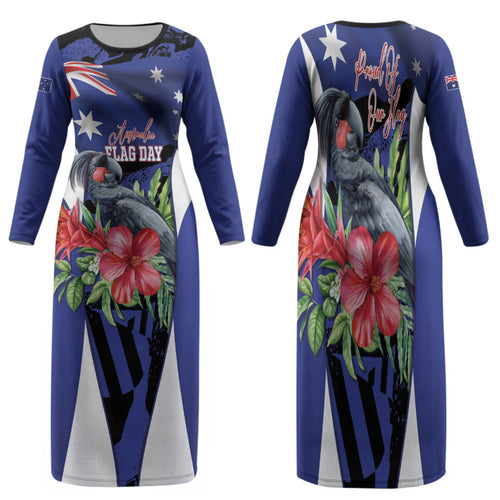 Australian National Flag Day Family Matching Long Sleeve Bodycon Dress and Hawaiian Shirt Palm Cockatoo Proud Of Our Flag