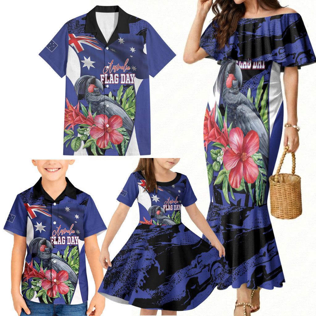 Australian National Flag Day Family Matching Mermaid Dress and Hawaiian Shirt Palm Cockatoo Proud Of Our Flag