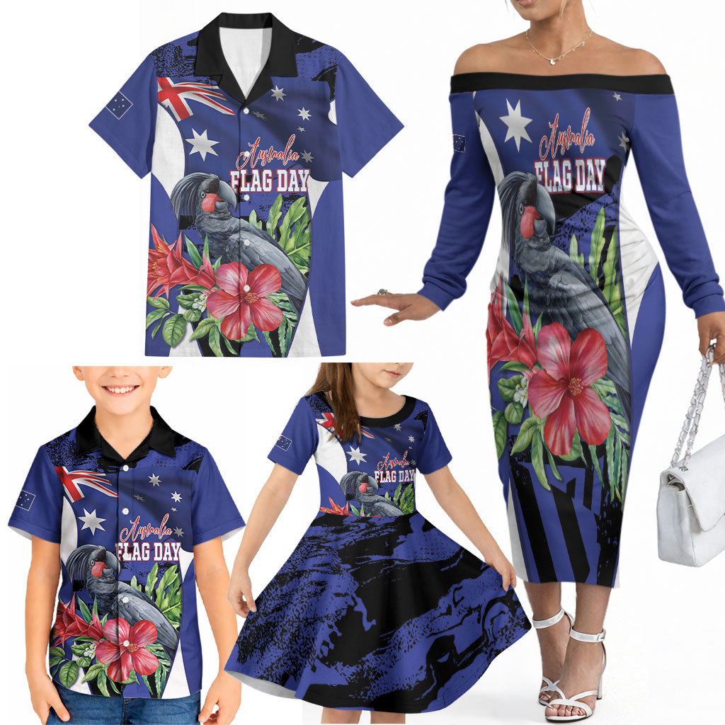 Australian National Flag Day Family Matching Off The Shoulder Long Sleeve Dress and Hawaiian Shirt Palm Cockatoo Proud Of Our Flag
