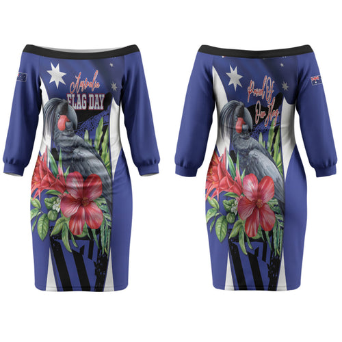 Australian National Flag Day Family Matching Off The Shoulder Long Sleeve Dress and Hawaiian Shirt Palm Cockatoo Proud Of Our Flag