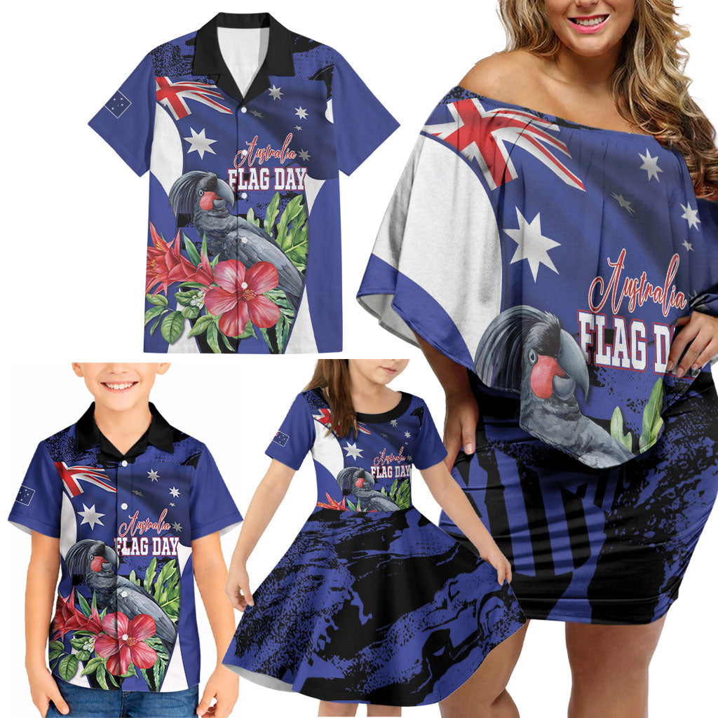 Australian National Flag Day Family Matching Off Shoulder Short Dress and Hawaiian Shirt Palm Cockatoo Proud Of Our Flag