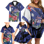 Australian National Flag Day Family Matching Off Shoulder Short Dress and Hawaiian Shirt Palm Cockatoo Proud Of Our Flag