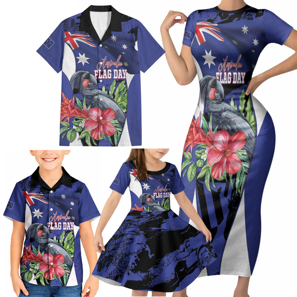 Australian National Flag Day Family Matching Short Sleeve Bodycon Dress and Hawaiian Shirt Palm Cockatoo Proud Of Our Flag