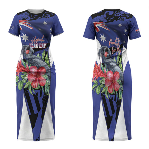 Australian National Flag Day Family Matching Short Sleeve Bodycon Dress and Hawaiian Shirt Palm Cockatoo Proud Of Our Flag