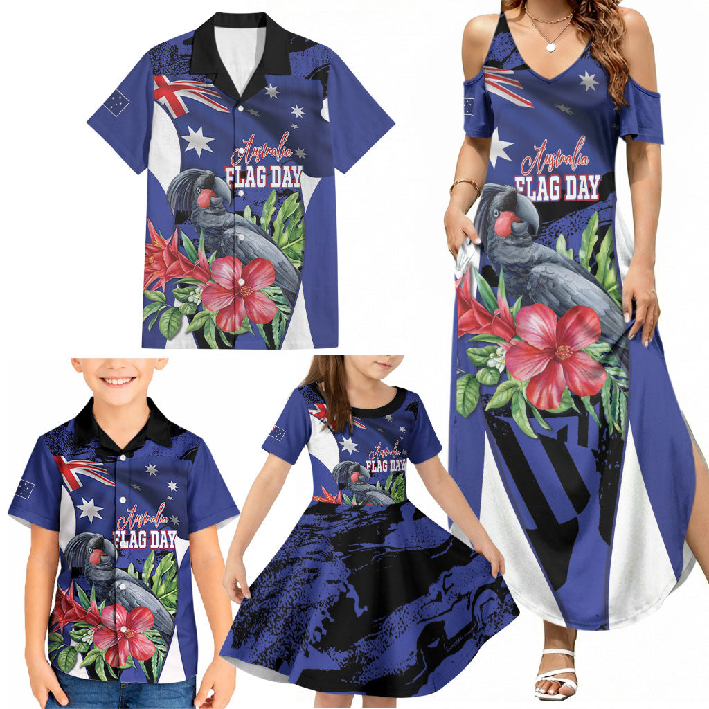 Australian National Flag Day Family Matching Summer Maxi Dress and Hawaiian Shirt Palm Cockatoo Proud Of Our Flag