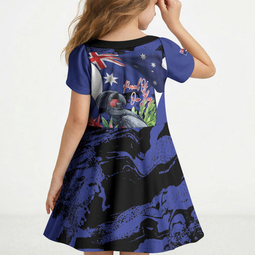 Australian National Flag Day Kid Short Sleeve Dress Palm Cockatoo Proud Of Our Flag