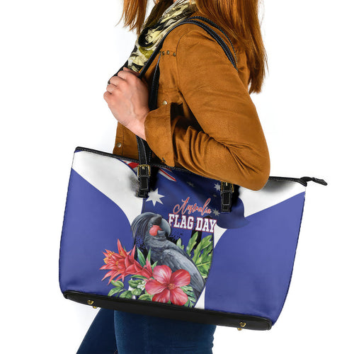 Australian National Flag Day Leather Tote Bag Palm Cockatoo Proud Of Our Flag