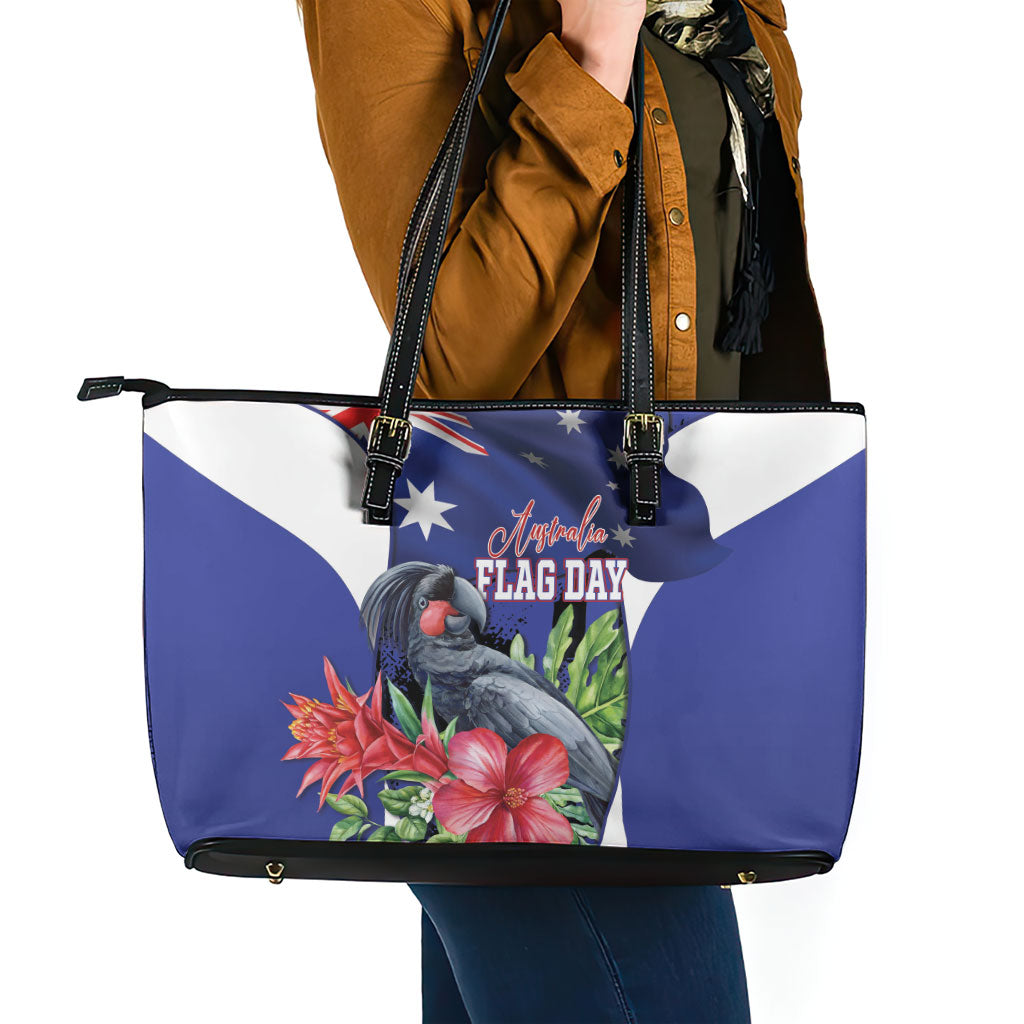 Australian National Flag Day Leather Tote Bag Palm Cockatoo Proud Of Our Flag