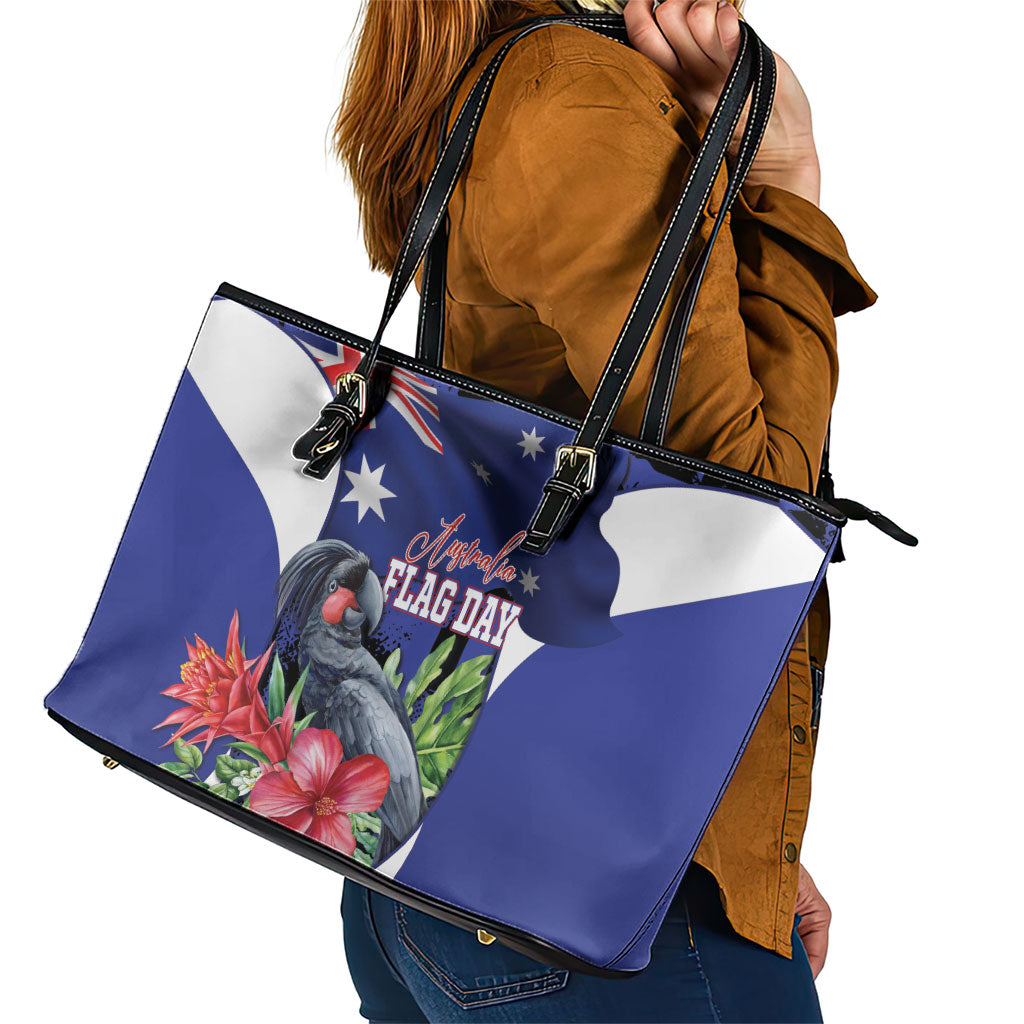 Australian National Flag Day Leather Tote Bag Palm Cockatoo Proud Of Our Flag