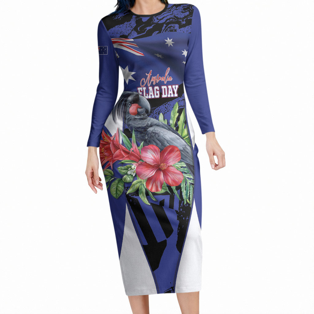 Australian National Flag Day Long Sleeve Bodycon Dress Palm Cockatoo Proud Of Our Flag