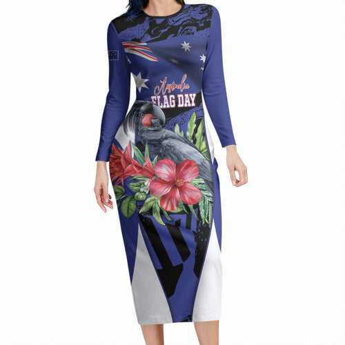 Australian National Flag Day Long Sleeve Bodycon Dress Palm Cockatoo Proud Of Our Flag