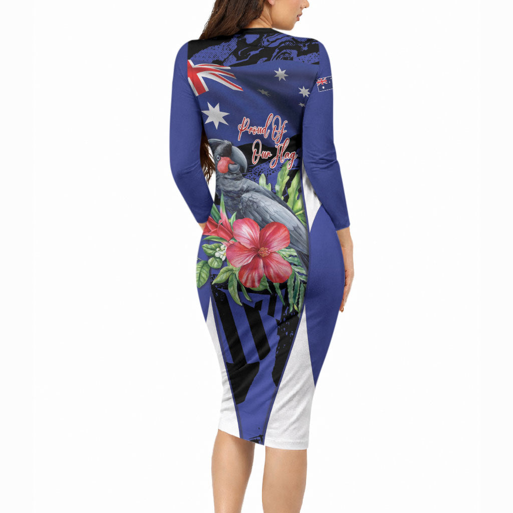 Australian National Flag Day Long Sleeve Bodycon Dress Palm Cockatoo Proud Of Our Flag