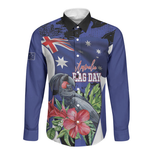 Australian National Flag Day Long Sleeve Button Shirt Palm Cockatoo Proud Of Our Flag