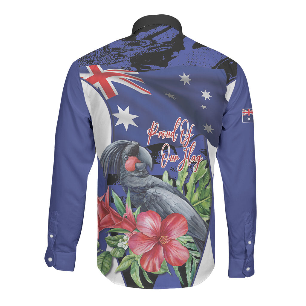Australian National Flag Day Long Sleeve Button Shirt Palm Cockatoo Proud Of Our Flag