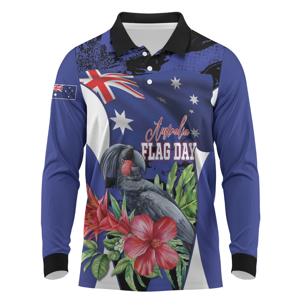 Australian National Flag Day Long Sleeve Polo Shirt Palm Cockatoo Proud Of Our Flag
