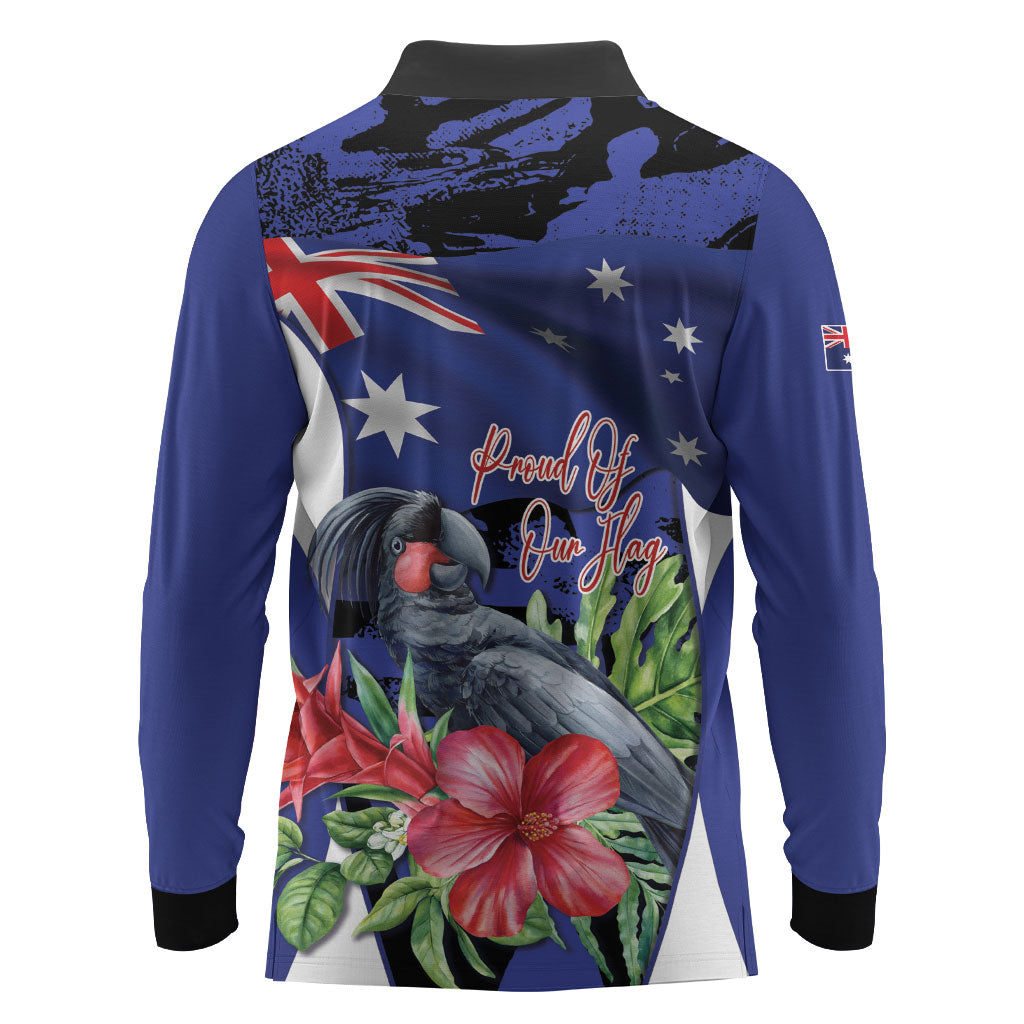 Australian National Flag Day Long Sleeve Polo Shirt Palm Cockatoo Proud Of Our Flag