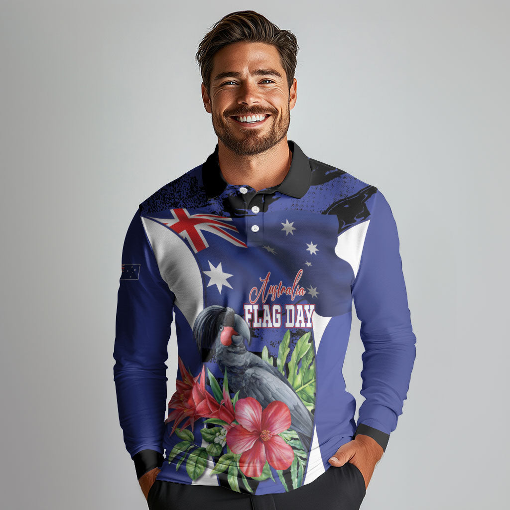 Australian National Flag Day Long Sleeve Polo Shirt Palm Cockatoo Proud Of Our Flag