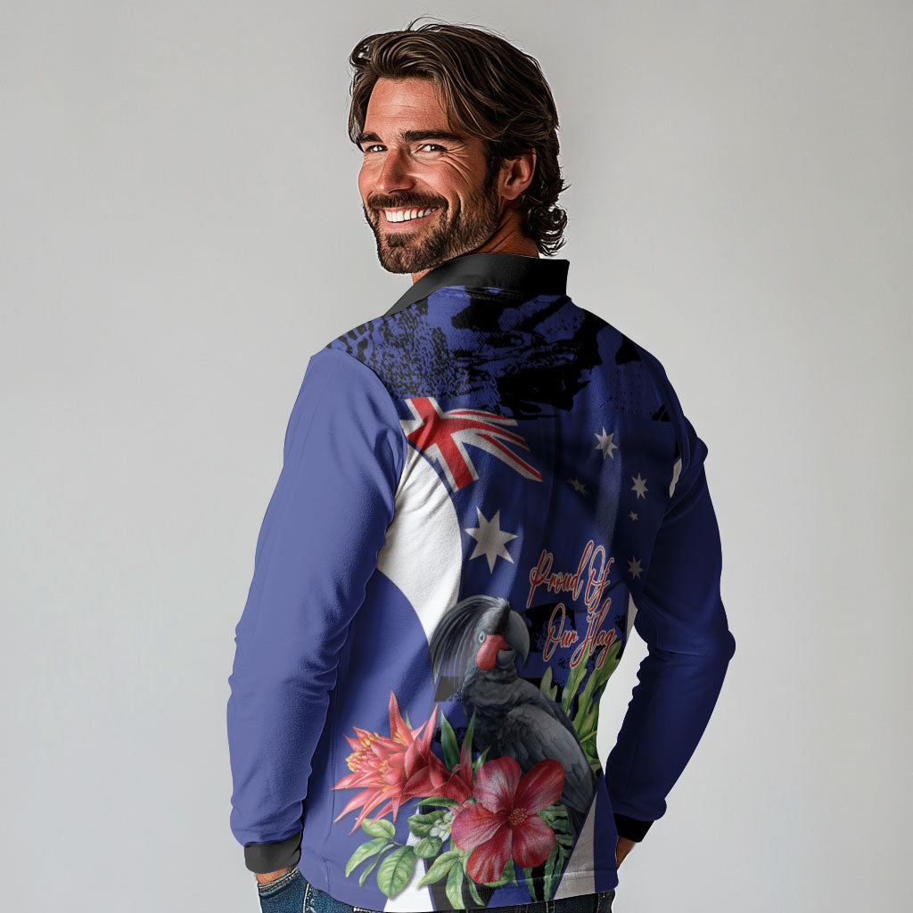 Australian National Flag Day Long Sleeve Polo Shirt Palm Cockatoo Proud Of Our Flag