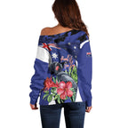 Australian National Flag Day Off Shoulder Sweater Palm Cockatoo Proud Of Our Flag