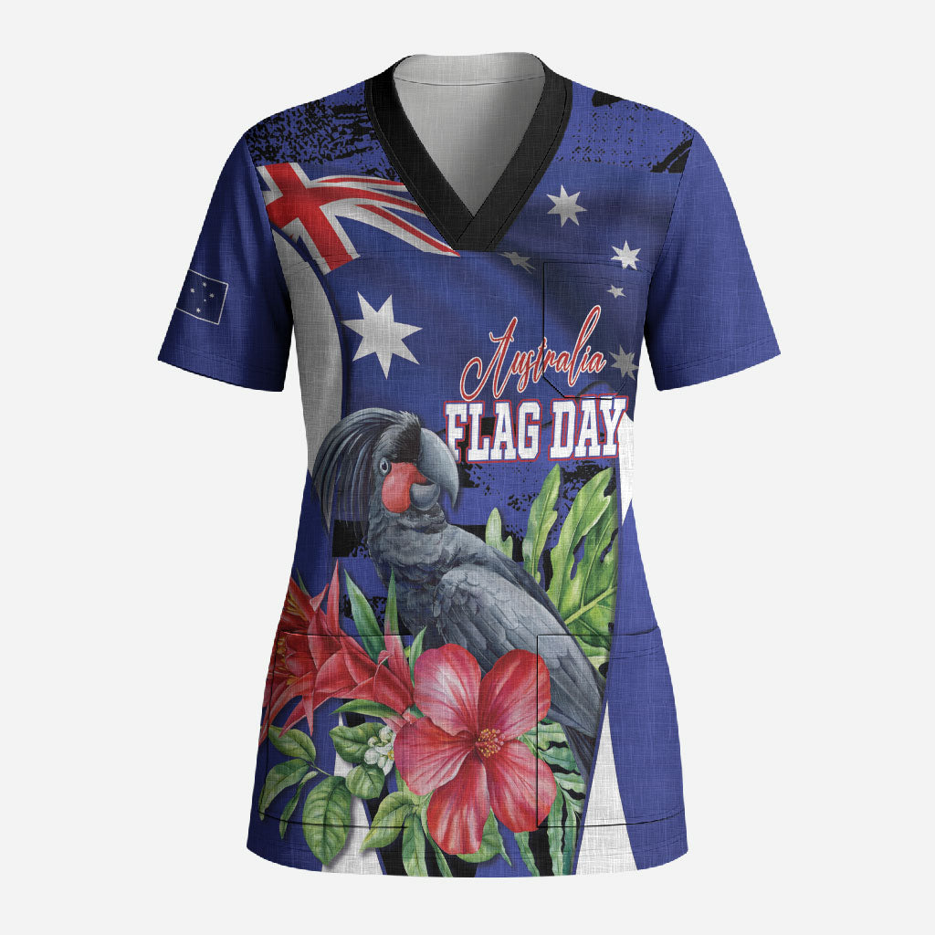 Australian National Flag Day Scrub Top Palm Cockatoo Proud Of Our Flag