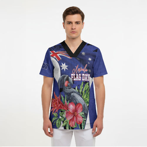 Australian National Flag Day Scrub Top Palm Cockatoo Proud Of Our Flag