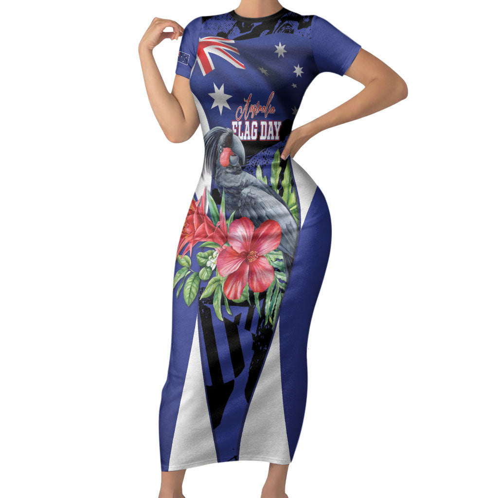 Australian National Flag Day Short Sleeve Bodycon Dress Palm Cockatoo Proud Of Our Flag
