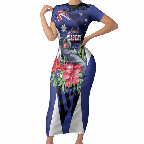 Australian National Flag Day Short Sleeve Bodycon Dress Palm Cockatoo Proud Of Our Flag