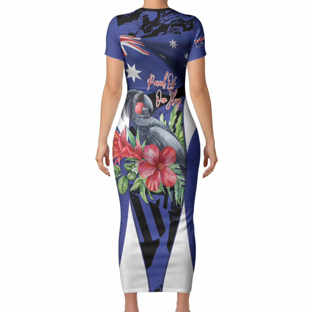 Australian National Flag Day Short Sleeve Bodycon Dress Palm Cockatoo Proud Of Our Flag