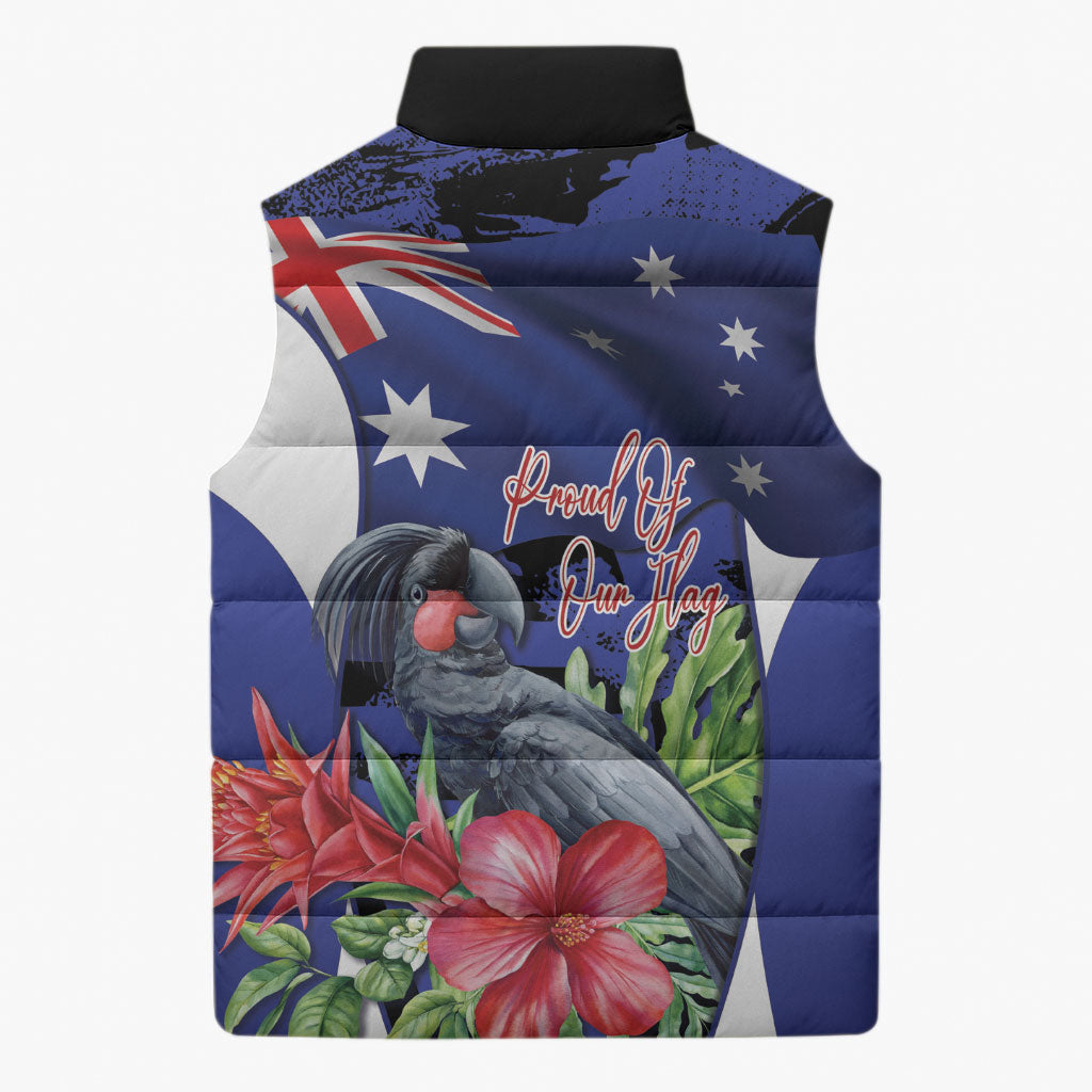 Australian National Flag Day Sleeveless Puffer Jacket Palm Cockatoo Proud Of Our Flag