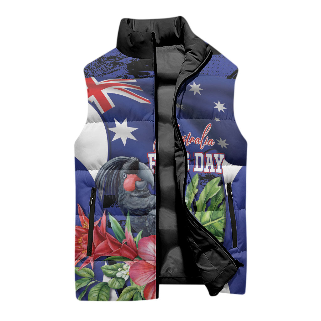 Australian National Flag Day Sleeveless Puffer Jacket Palm Cockatoo Proud Of Our Flag