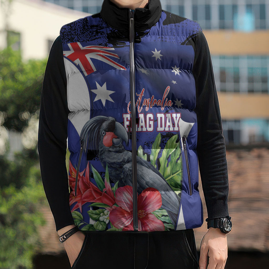 Australian National Flag Day Sleeveless Puffer Jacket Palm Cockatoo Proud Of Our Flag