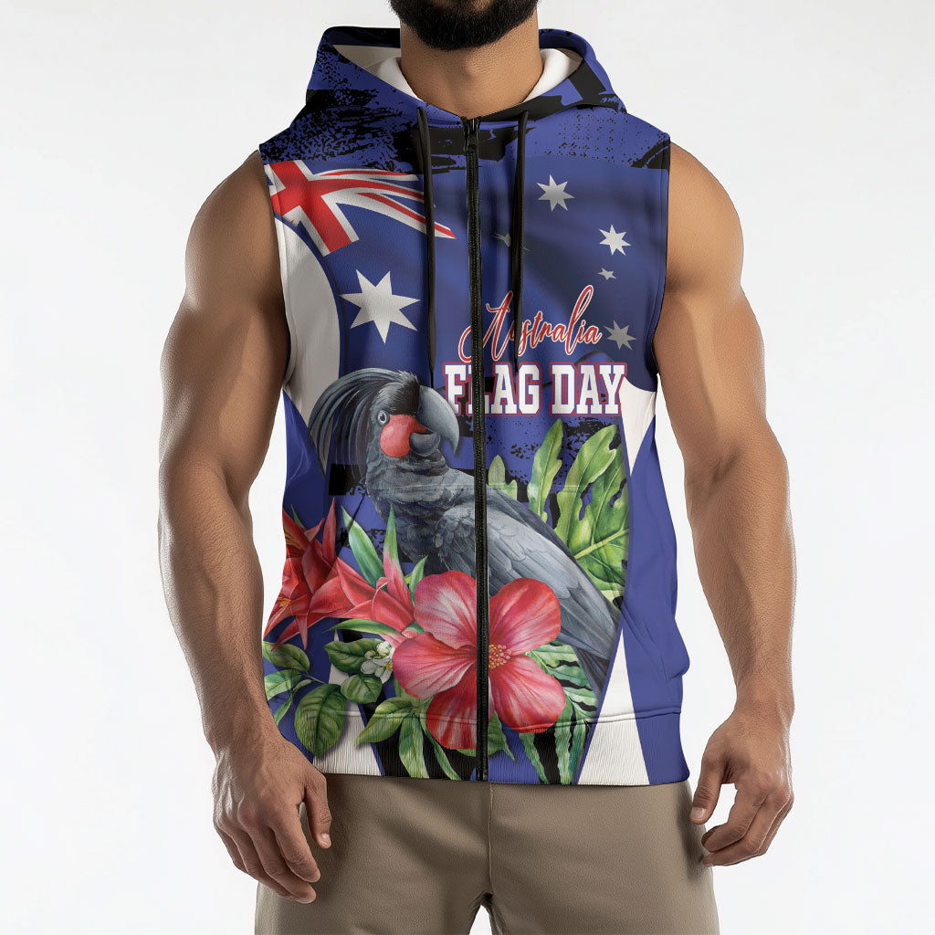 Australian National Flag Day Sleeveless Zip Hoodie Palm Cockatoo Proud Of Our Flag