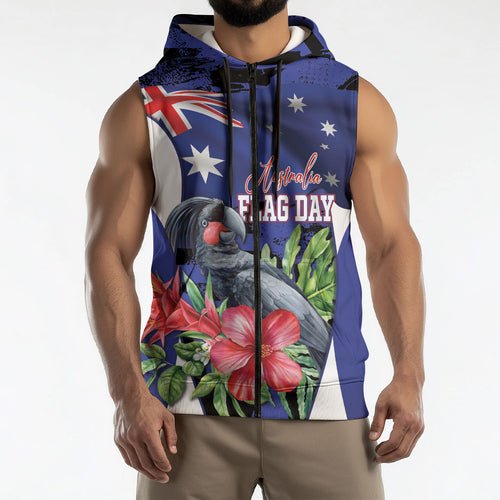 Australian National Flag Day Sleeveless Zip Hoodie Palm Cockatoo Proud Of Our Flag