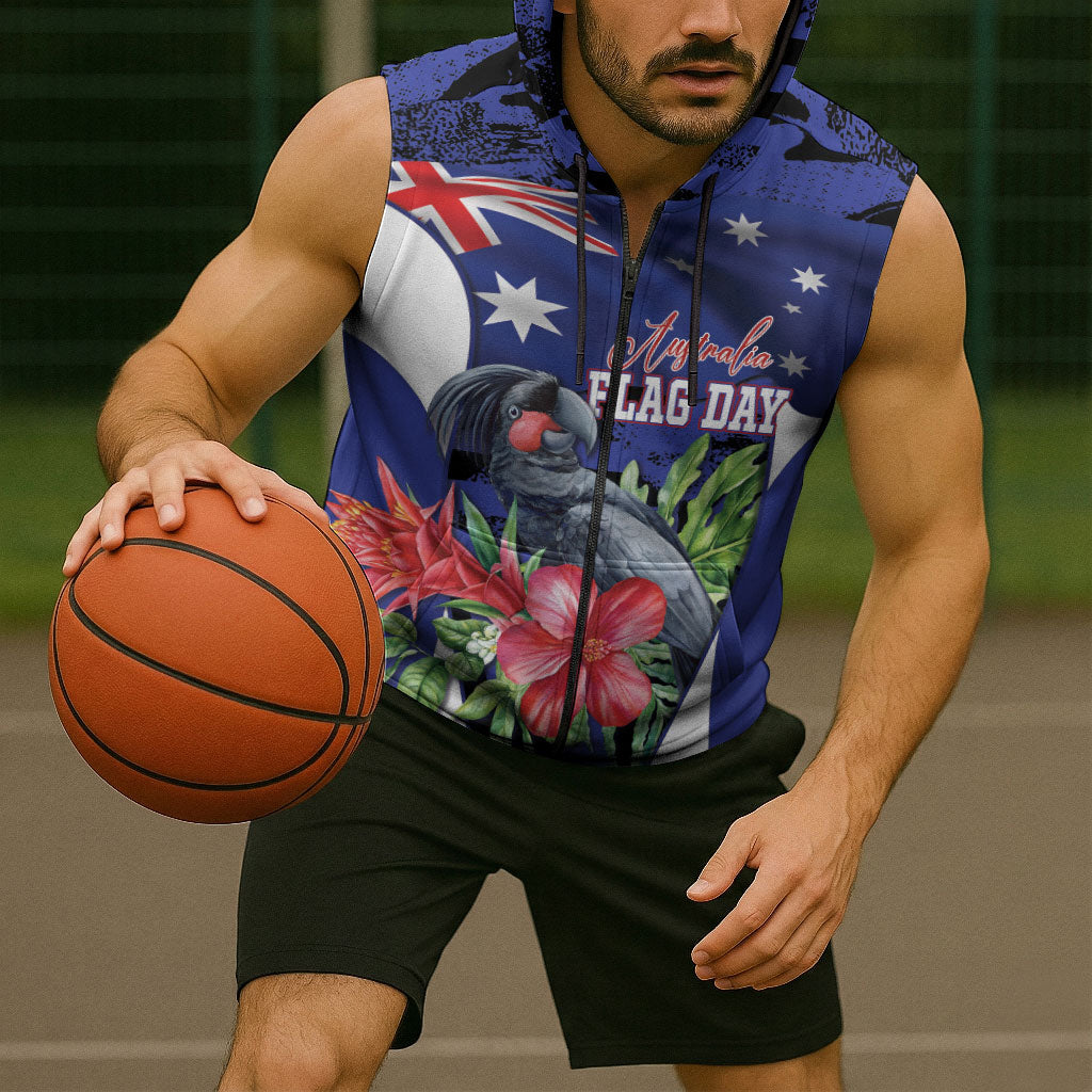 Australian National Flag Day Sleeveless Zip Hoodie Palm Cockatoo Proud Of Our Flag