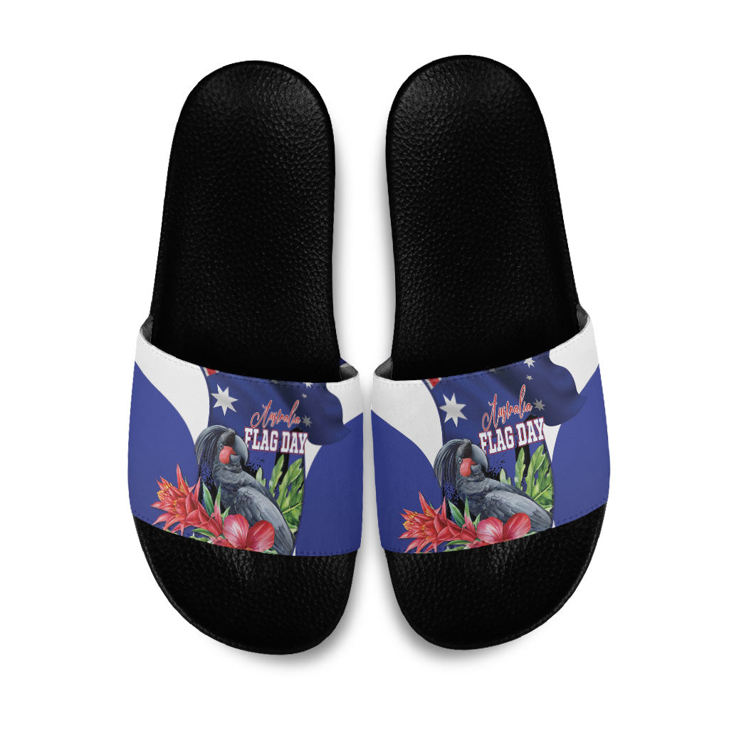 Australian National Flag Day Slide Sandals Palm Cockatoo Proud Of Our Flag