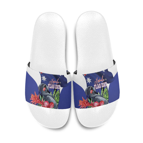 Australian National Flag Day Slide Sandals Palm Cockatoo Proud Of Our Flag