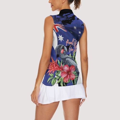 Australian National Flag Day Women Sleeveless Polo Shirt Palm Cockatoo Proud Of Our Flag