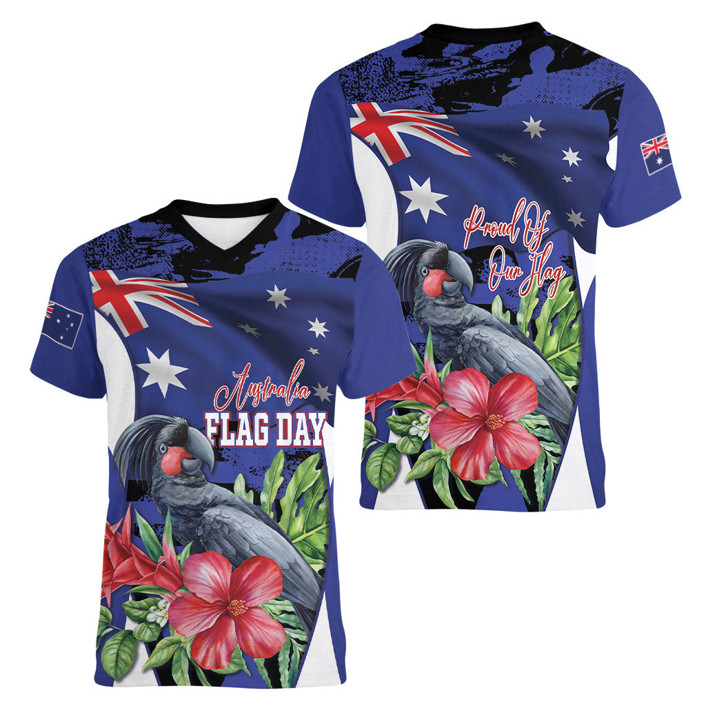 Australian National Flag Day Women V-Neck T-Shirt Palm Cockatoo Proud Of Our Flag