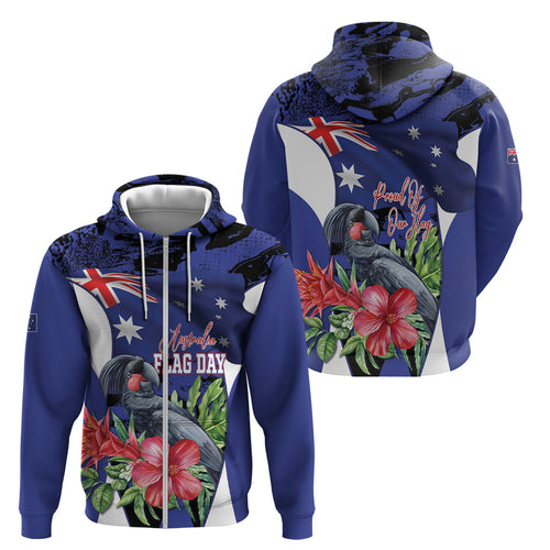 Australian National Flag Day Zip Hoodie Palm Cockatoo Proud Of Our Flag