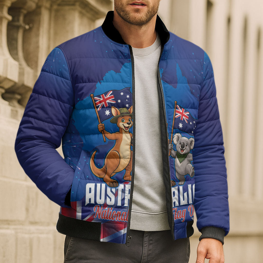 Australian National Flag Day Personalised Bomber Puffer Jacket Funny Kangaroo Koala Aussie Proud
