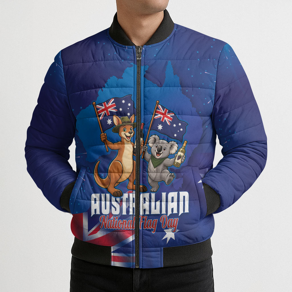 Australian National Flag Day Personalised Bomber Puffer Jacket Funny Kangaroo Koala Aussie Proud