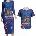 Australian National Flag Day Personalised Couples Matching Long Sleeve Bodycon Dress and Hawaiian Shirt Funny Kangaroo Koala Aussie Proud