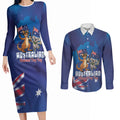Australian National Flag Day Personalised Couples Matching Long Sleeve Bodycon Dress and Long Sleeve Button Shirt Funny Kangaroo Koala Aussie Proud