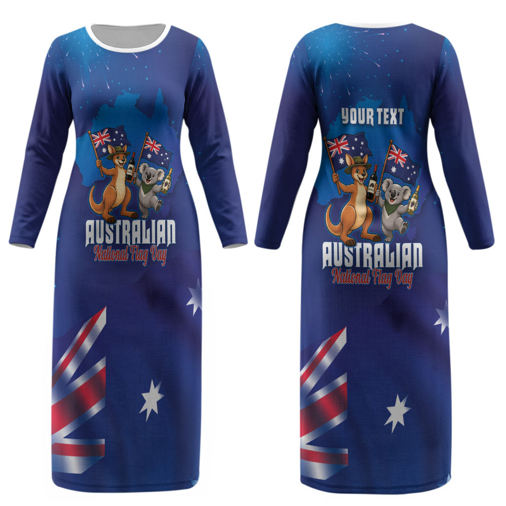 Australian National Flag Day Personalised Couples Matching Long Sleeve Bodycon Dress and Long Sleeve Button Shirt Funny Kangaroo Koala Aussie Proud