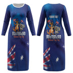 Australian National Flag Day Personalised Couples Matching Long Sleeve Bodycon Dress and Long Sleeve Button Shirt Funny Kangaroo Koala Aussie Proud