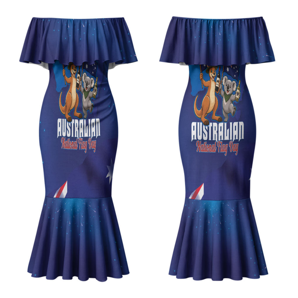 Australian National Flag Day Personalised Couples Matching Mermaid Dress and Long Sleeve Button Shirt Funny Kangaroo Koala Aussie Proud
