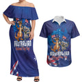 Australian National Flag Day Personalised Couples Matching Off Shoulder Maxi Dress and Hawaiian Shirt Funny Kangaroo Koala Aussie Proud