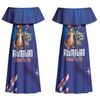 Australian National Flag Day Personalised Couples Matching Off Shoulder Maxi Dress and Hawaiian Shirt Funny Kangaroo Koala Aussie Proud