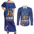 Australian National Flag Day Personalised Couples Matching Off Shoulder Maxi Dress and Long Sleeve Button Shirt Funny Kangaroo Koala Aussie Proud