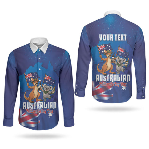 Australian National Flag Day Personalised Couples Matching Off Shoulder Maxi Dress and Long Sleeve Button Shirt Funny Kangaroo Koala Aussie Proud